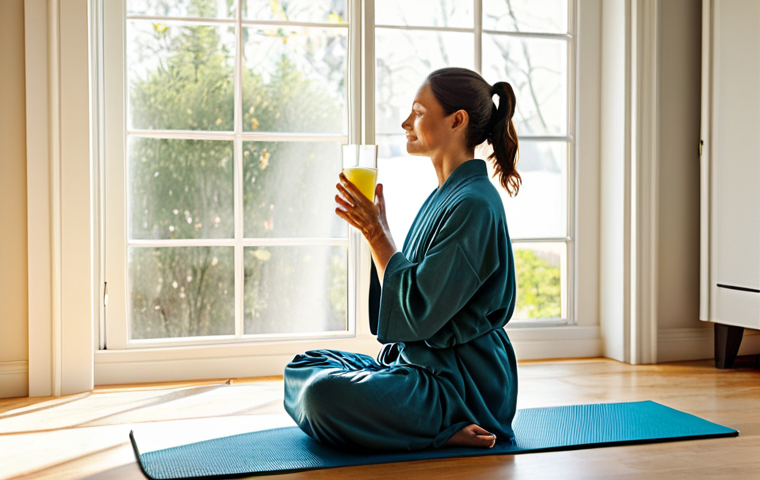 한방재활치료사가 추천하는 건강관리 습관 - Morning Wellness Ritual**

"A serene morning scene depicting a woman in a comfortable, modest robe, ...